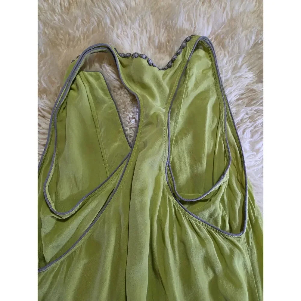 BCBGMAXAZRIA Green 100% Silk Sleeveless Tank Dress Mini Racerback M - Picture 13 of 15